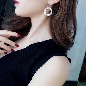 🆕 Circle Faux Diamond Dangle Drop Earrings